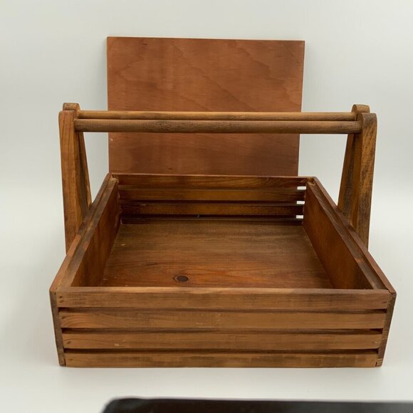 Handmade Vtg Folk Art Wood Sewing Box Carrying Case Hand Painted Cover - Picture 5 of 13